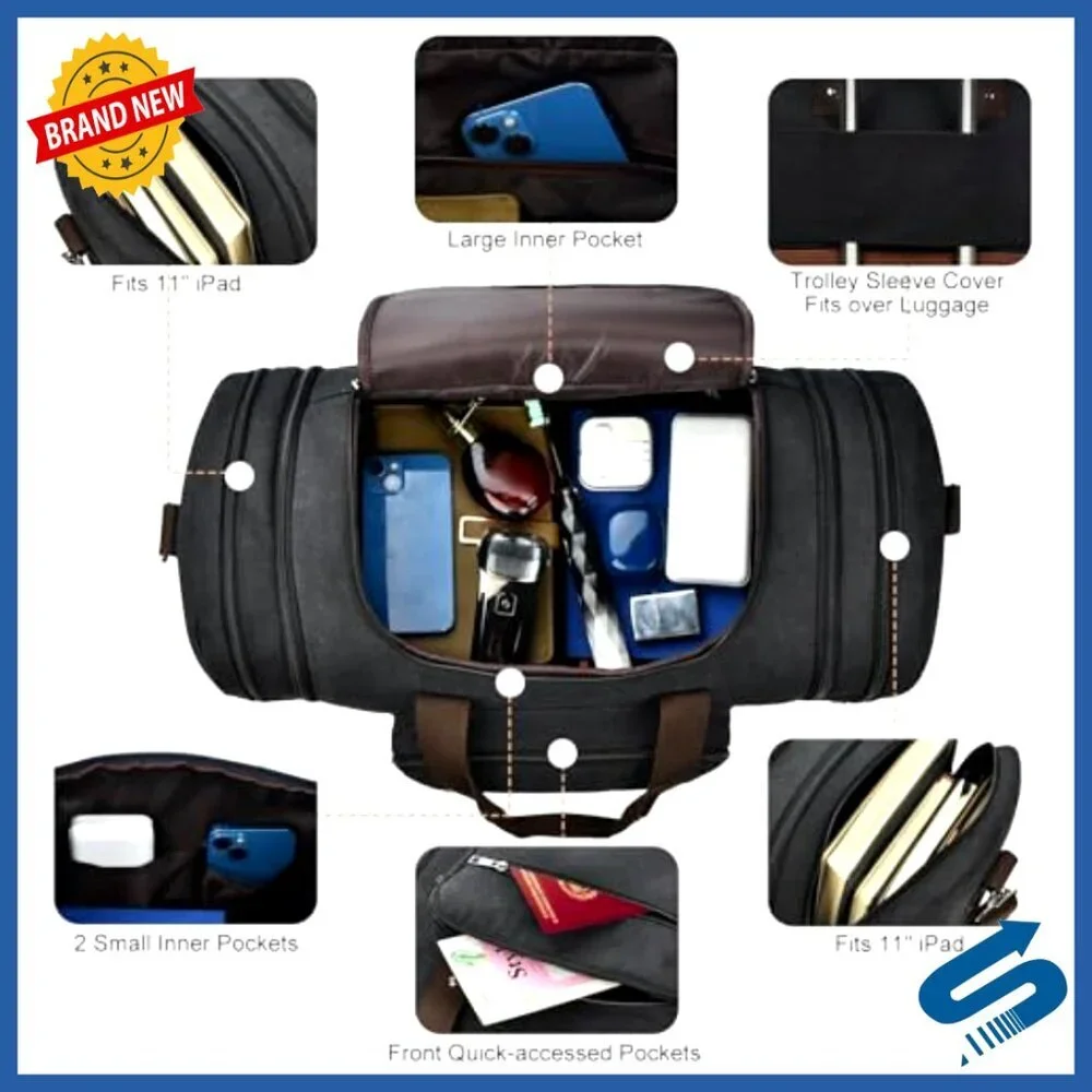 Canvas Travel Duffel Bag Expandable Carry On Luggage Multi Pocket Design